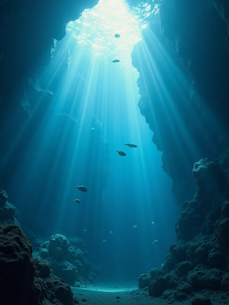Underwater scene with bioluminescent creatures